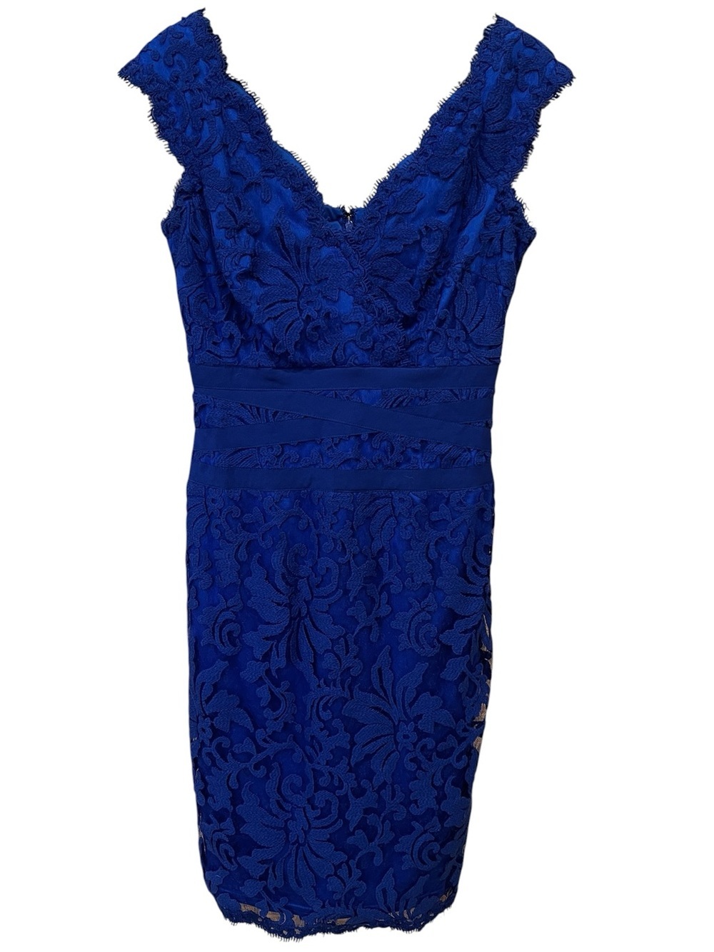 Tadashi Shoji Embroidered Lace Sheath Dress Royal Blue Size 6 Cocktail Wedding